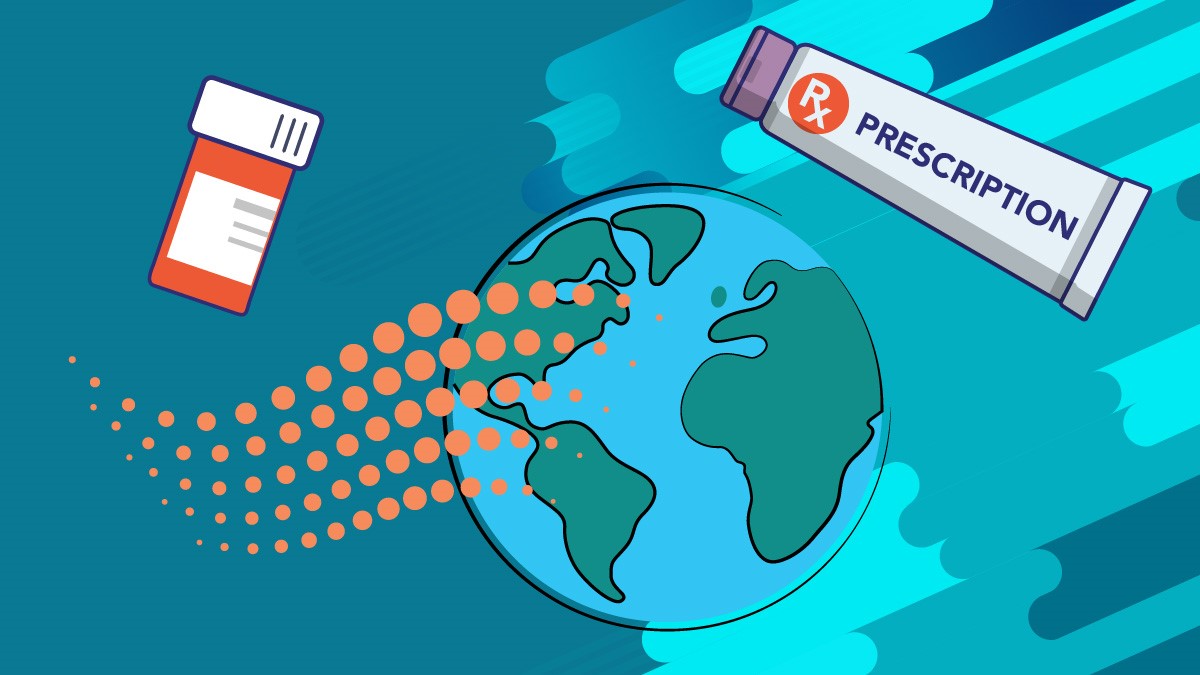 An image of the globe with a medicine bottle and a tube of antifungal cream with the word 