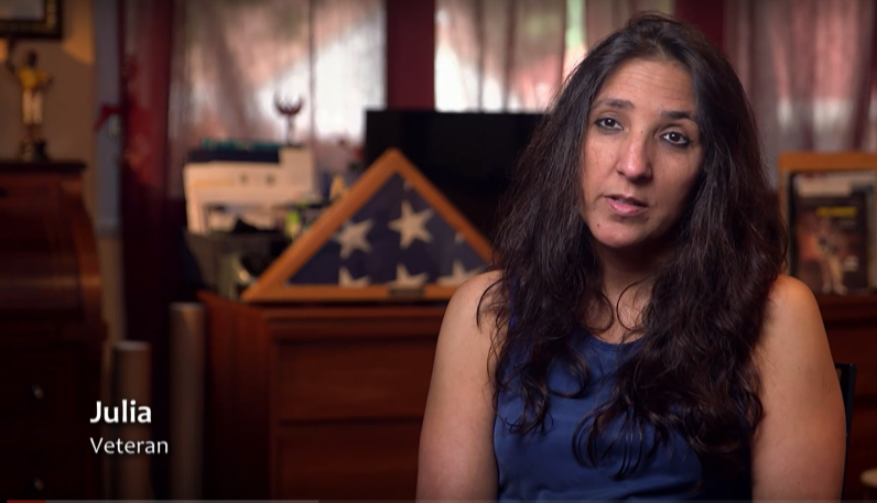 Veteran Julia speaks to the camera