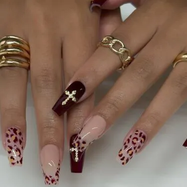 leopard print coffin nails