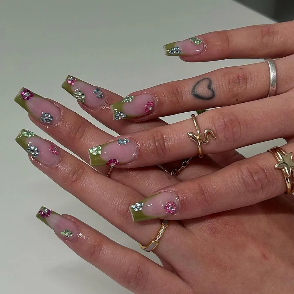 gemstone nail art coffin nails