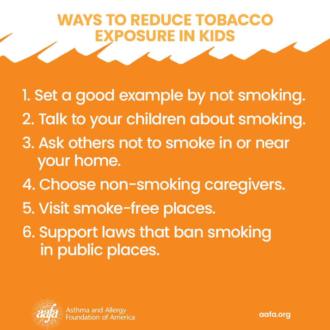 Tips on ways to reduce tobacco exposure in children on an orange background